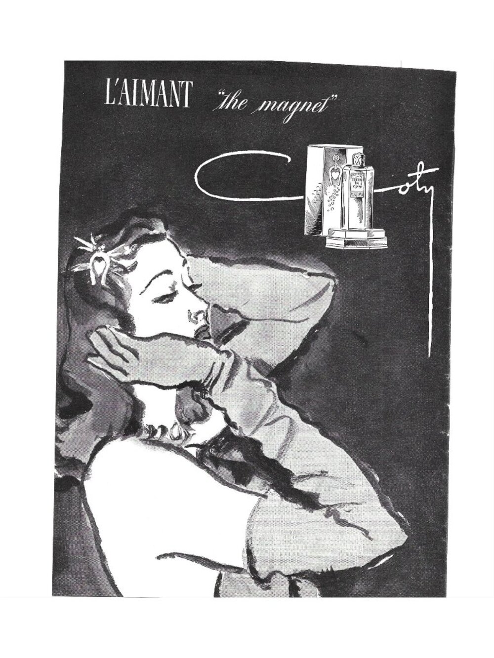 Print Ad LAimant Magnet Perfume Coty Vintage 1940s Art Deco Woman Glam Fashion